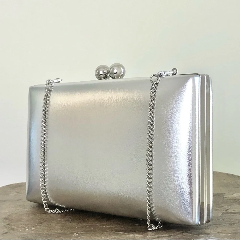 EVER NEW Handbag Silver Pink Clutch Bridal Bridesmaid Wedding Formal Dressy - Picture 7 of 16